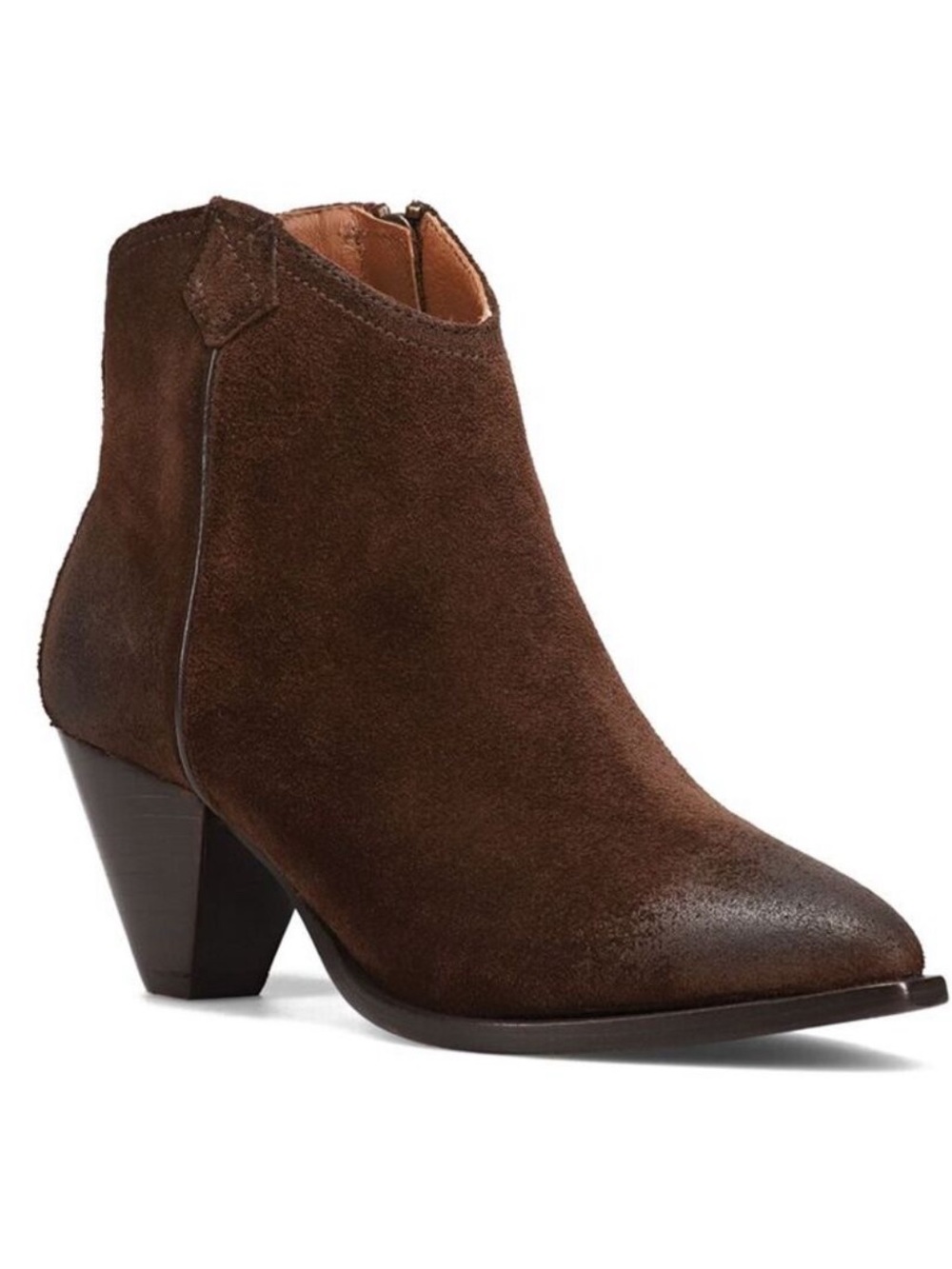 Frye June Suede Western Chocolate Brown Bootie, Size 7